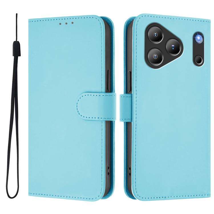 For Blackview Wave 7C Skin Feel Solid Color Leather Phone Case with Lanyard(Sky Blue)