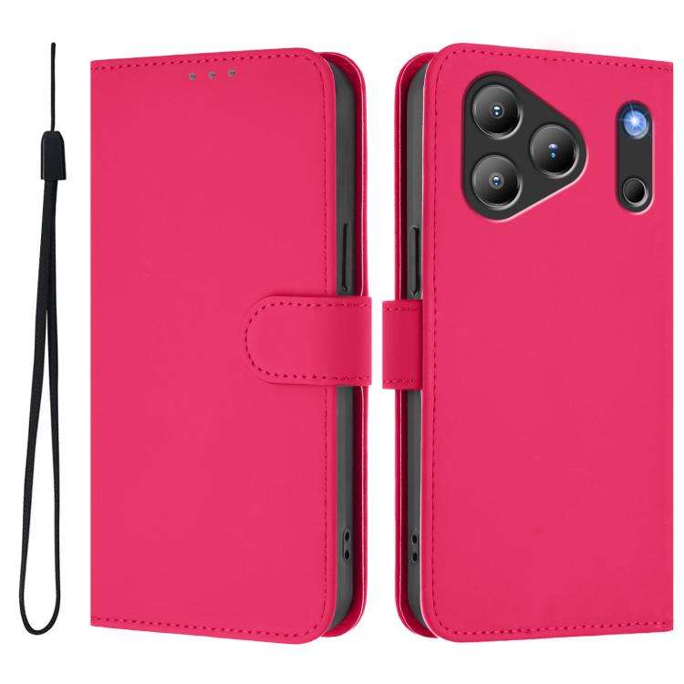 For Blackview Wave 7C Skin Feel Solid Color Leather Phone Case with Lanyard(Rose Red)