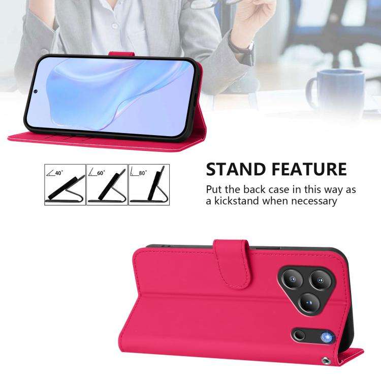 For Blackview Wave 7C Skin Feel Solid Color Leather Phone Case with Lanyard(Rose Red)