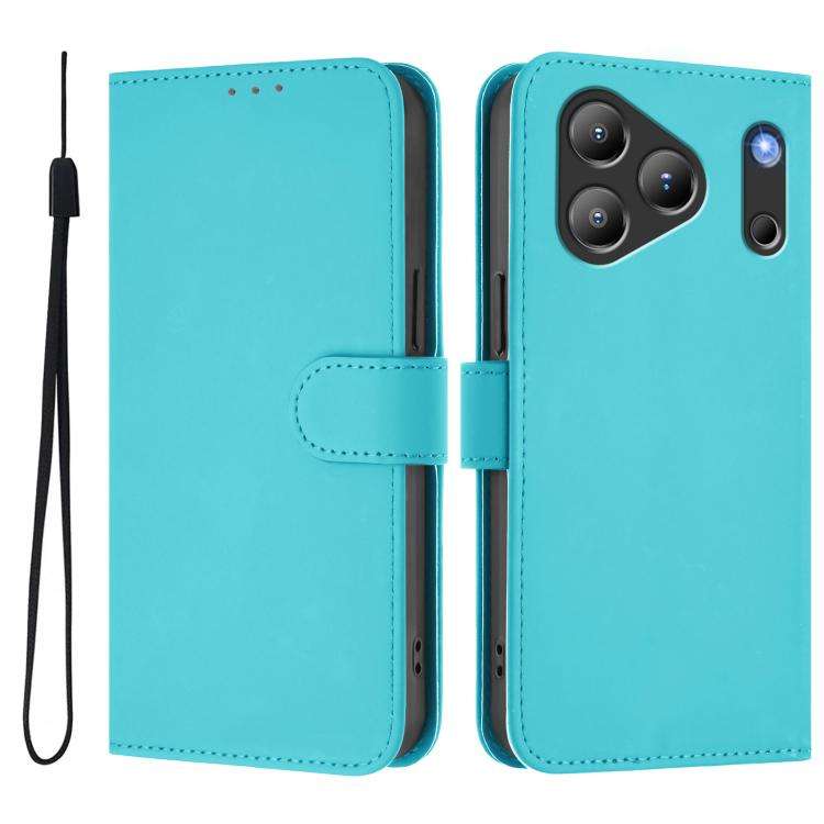 For Blackview Wave 7C Skin Feel Solid Color Leather Phone Case with Lanyard(Lake Blue)