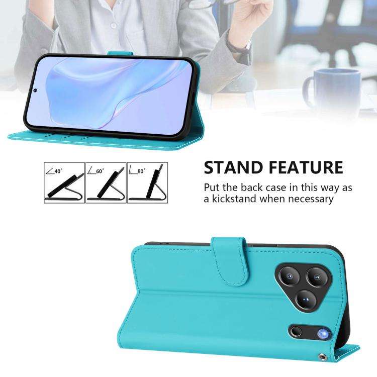 For Blackview Wave 7C Skin Feel Solid Color Leather Phone Case with Lanyard(Lake Blue)