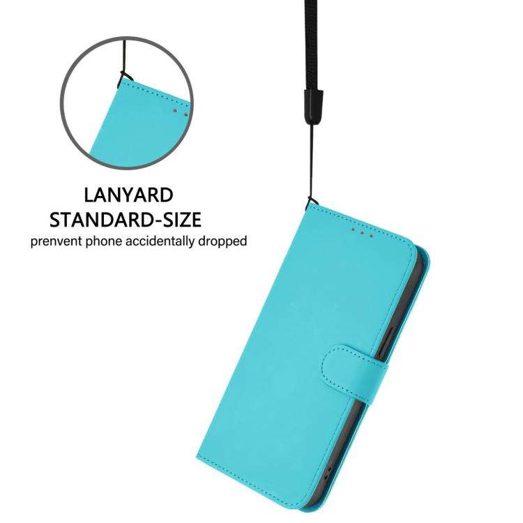 For Blackview Wave 7C Skin Feel Solid Color Leather Phone Case with Lanyard(Lake Blue)