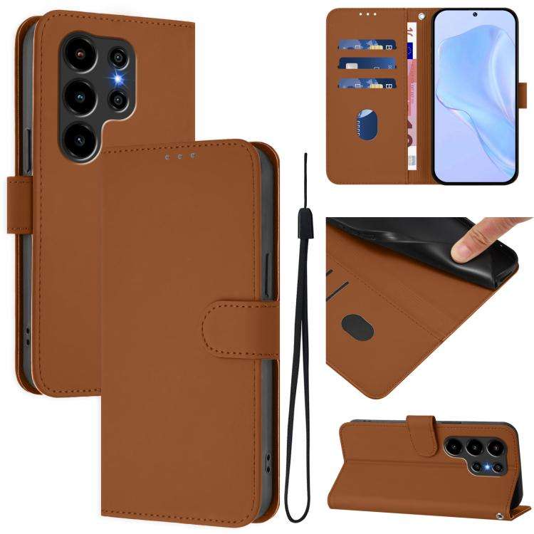 For Blackview Wave 10 Skin Feel Solid Color Leather Phone Case with Lanyard(Brown)