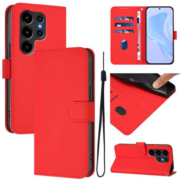 For Blackview Wave 10 Skin Feel Solid Color Leather Phone Case with Lanyard(Red)
