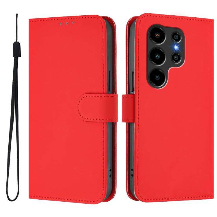 For Blackview Wave 10 Skin Feel Solid Color Leather Phone Case with Lanyard(Red)