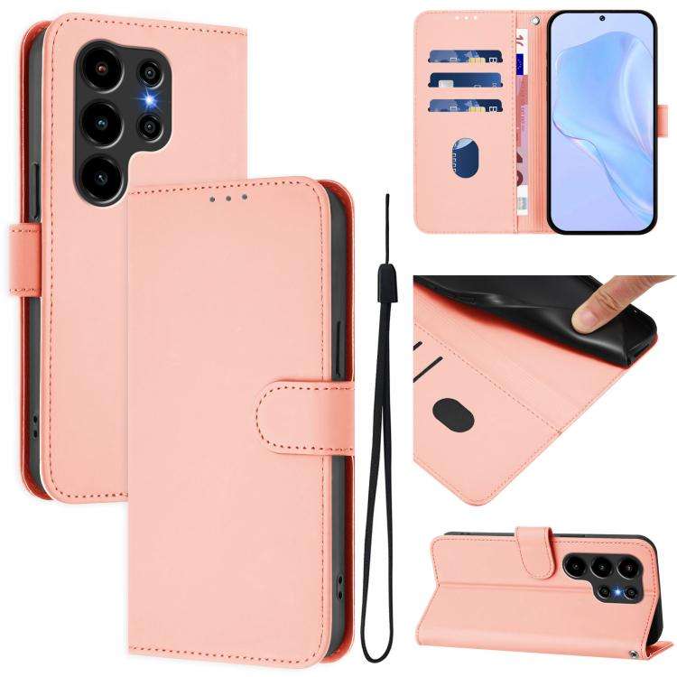 For Blackview Wave 10 Skin Feel Solid Color Leather Phone Case with Lanyard(Pink)