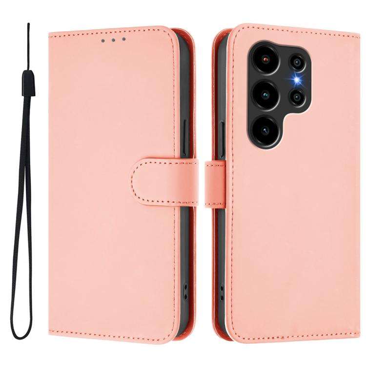 For Blackview Wave 10 Skin Feel Solid Color Leather Phone Case with Lanyard(Pink)
