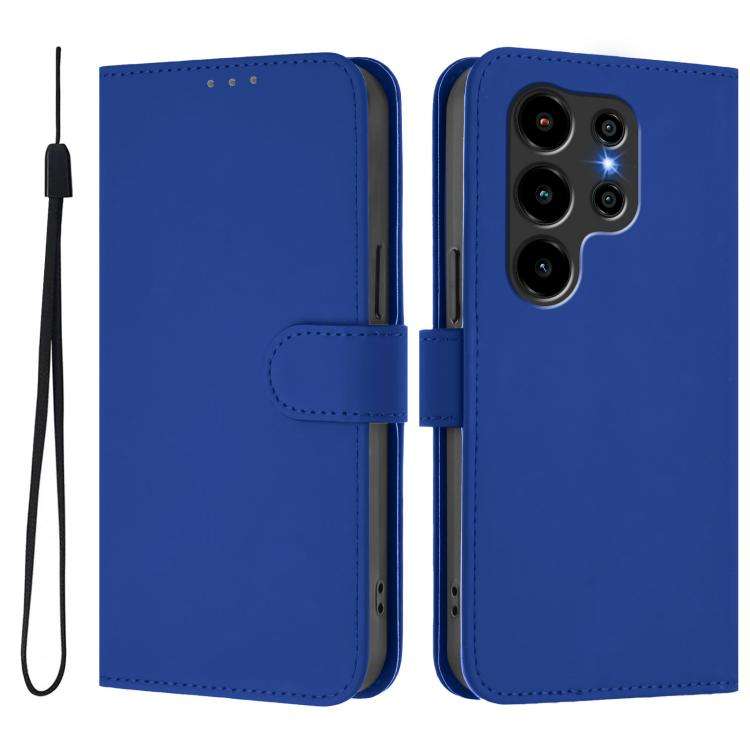 For Blackview Wave 10 Skin Feel Solid Color Leather Phone Case with Lanyard(Dark Blue)