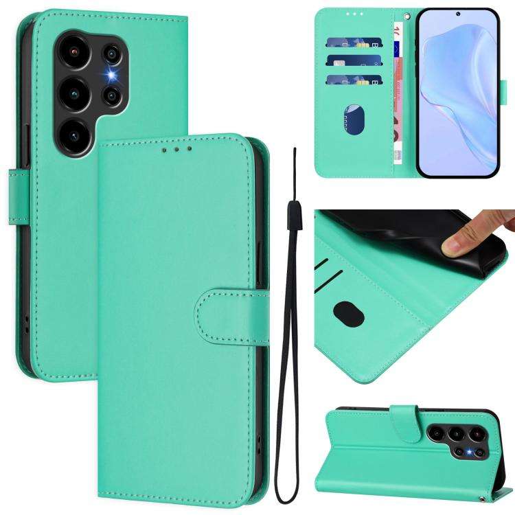 For Blackview Wave 10 Skin Feel Solid Color Leather Phone Case with Lanyard(Green)