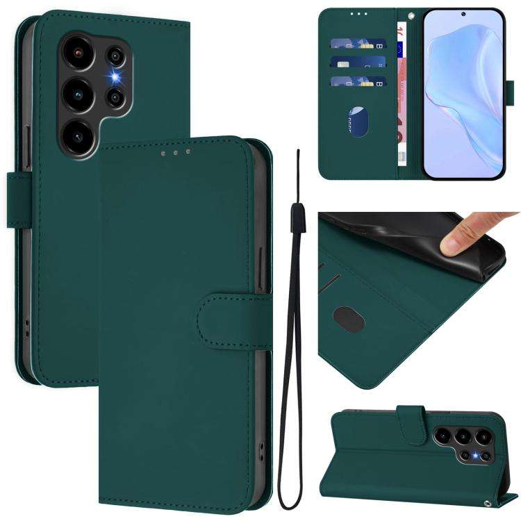 For Blackview Wave 10 Skin Feel Solid Color Leather Phone Case with Lanyard(Dark Green)