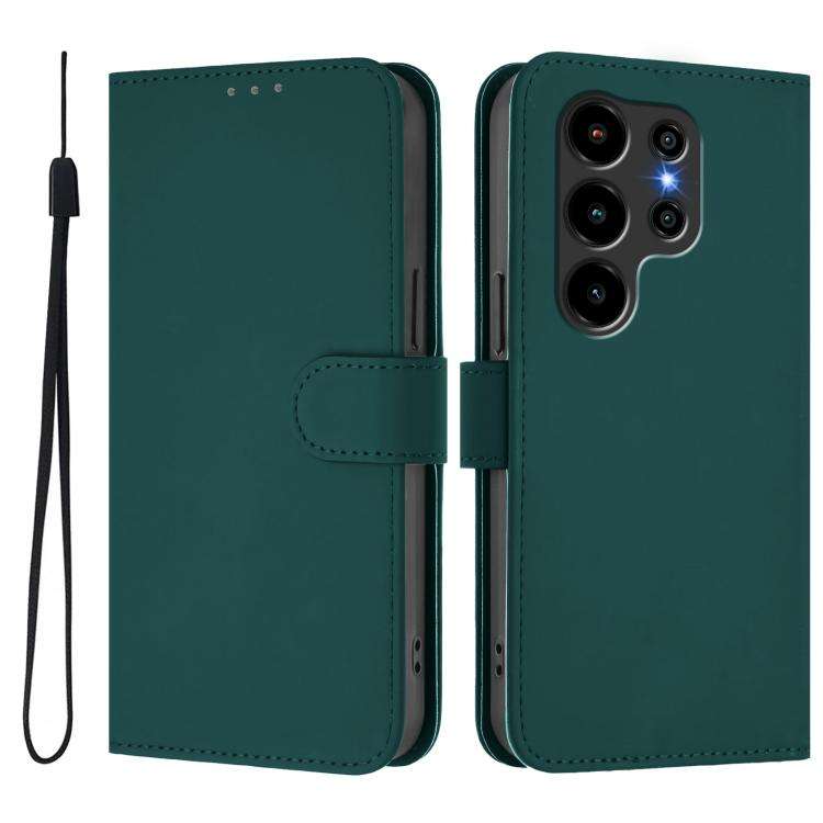 For Blackview Wave 10 Skin Feel Solid Color Leather Phone Case with Lanyard(Dark Green)