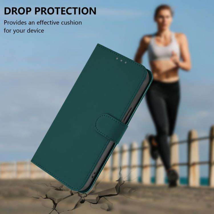 For Blackview Wave 10 Skin Feel Solid Color Leather Phone Case with Lanyard(Dark Green)