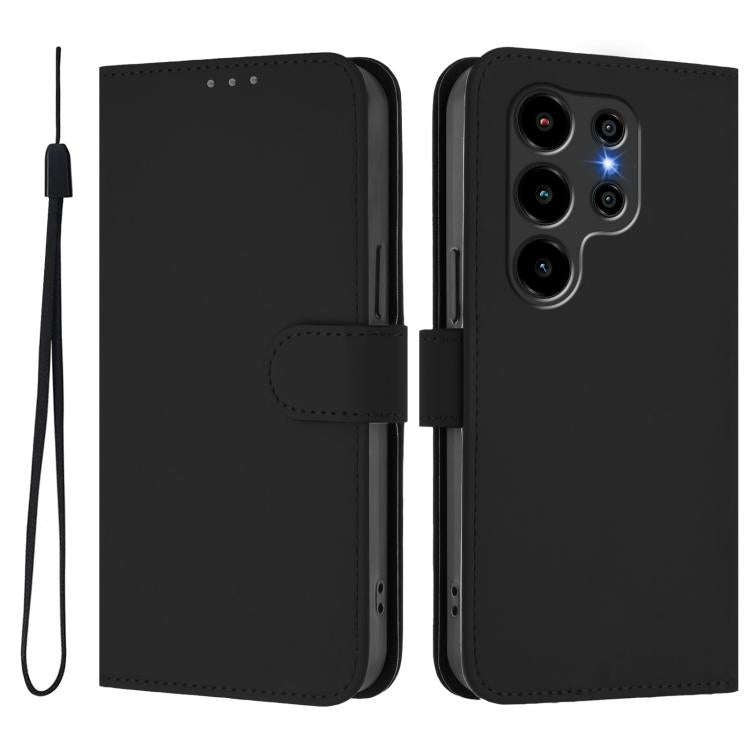 For Blackview Wave 10 Skin Feel Solid Color Leather Phone Case with Lanyard(Black)