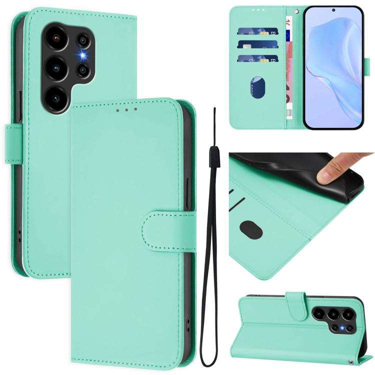 For Blackview Wave 10 Skin Feel Solid Color Leather Phone Case with Lanyard(Mint Green)