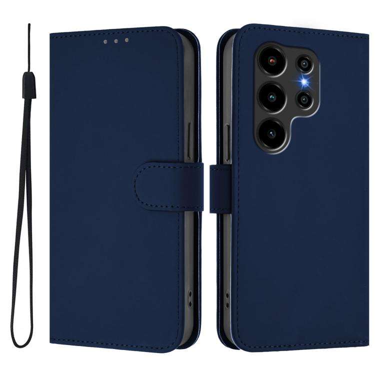 For Blackview Wave 10 Skin Feel Solid Color Leather Phone Case with Lanyard(Navy Blue)