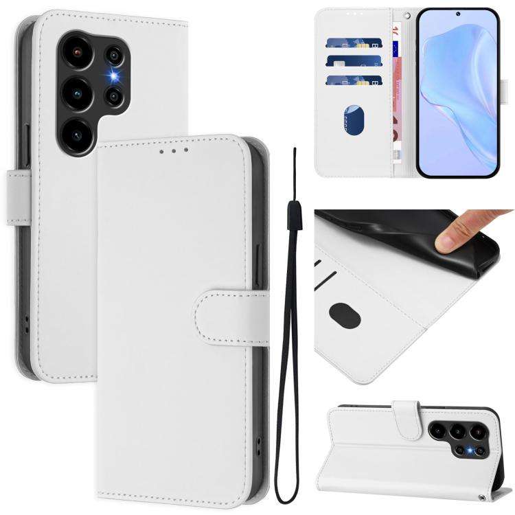 For Blackview Wave 10 Skin Feel Solid Color Leather Phone Case with Lanyard(White)