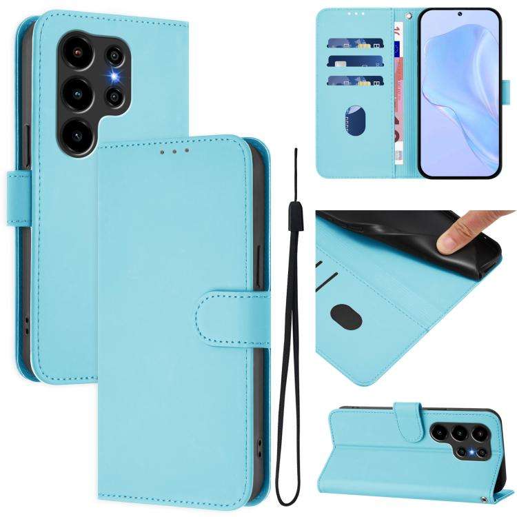 For Blackview Wave 10 Skin Feel Solid Color Leather Phone Case with Lanyard(Sky Blue)