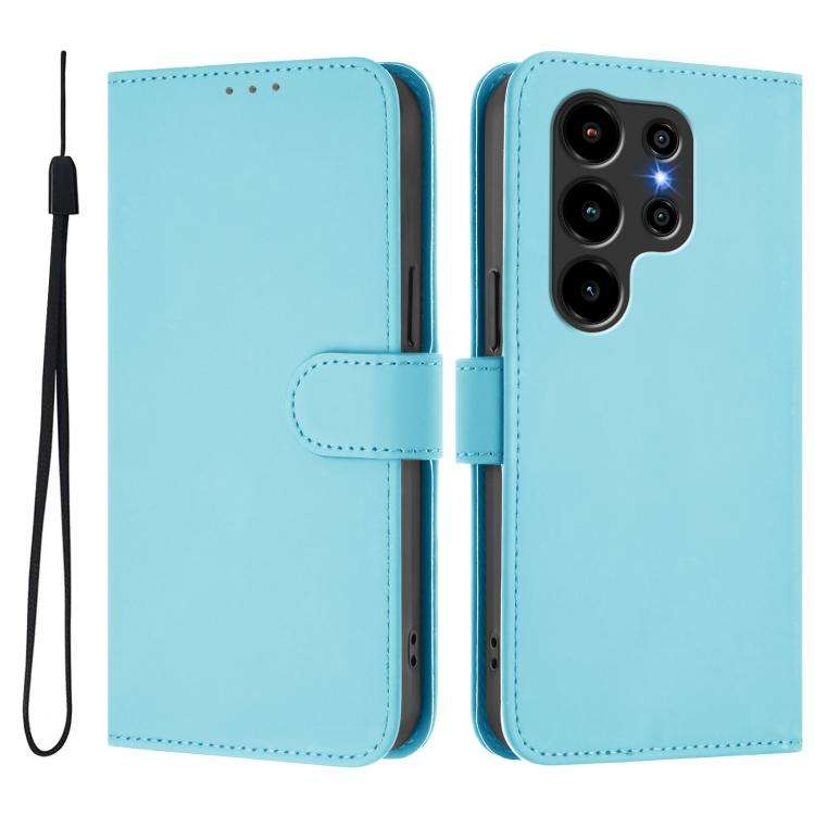 For Blackview Wave 10 Skin Feel Solid Color Leather Phone Case with Lanyard(Sky Blue)