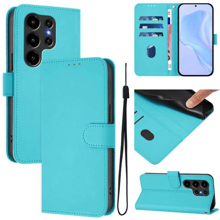 For Blackview Wave 10 Skin Feel Solid Color Leather Phone Case with Lanyard(Lake Blue)