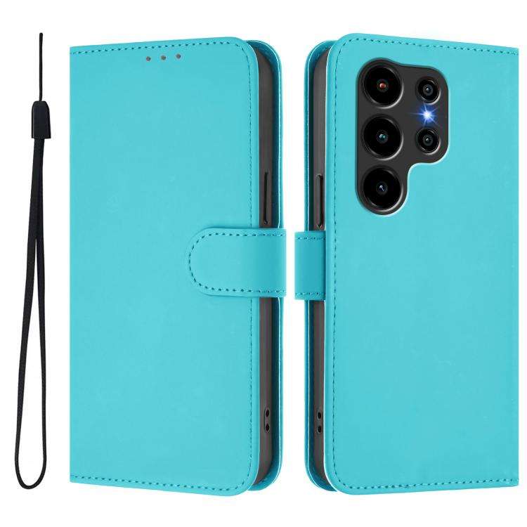 For Blackview Wave 10 Skin Feel Solid Color Leather Phone Case with Lanyard(Lake Blue)