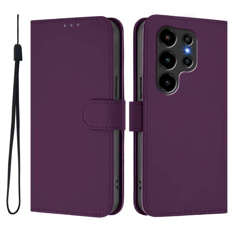For Blackview Wave 10 Skin Feel Solid Color Leather Phone Case with Lanyard(Violet)