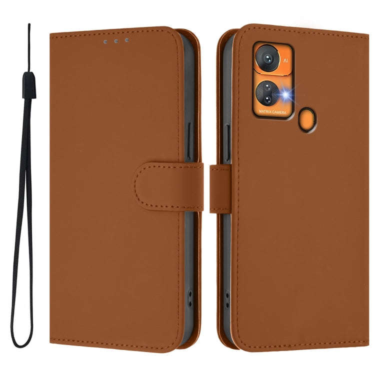 For Oukitel C33 Skin Feel Solid Color Leather Phone Case with Lanyard(Brown)