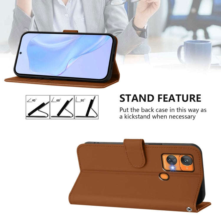 For Oukitel C33 Skin Feel Solid Color Leather Phone Case with Lanyard(Brown)
