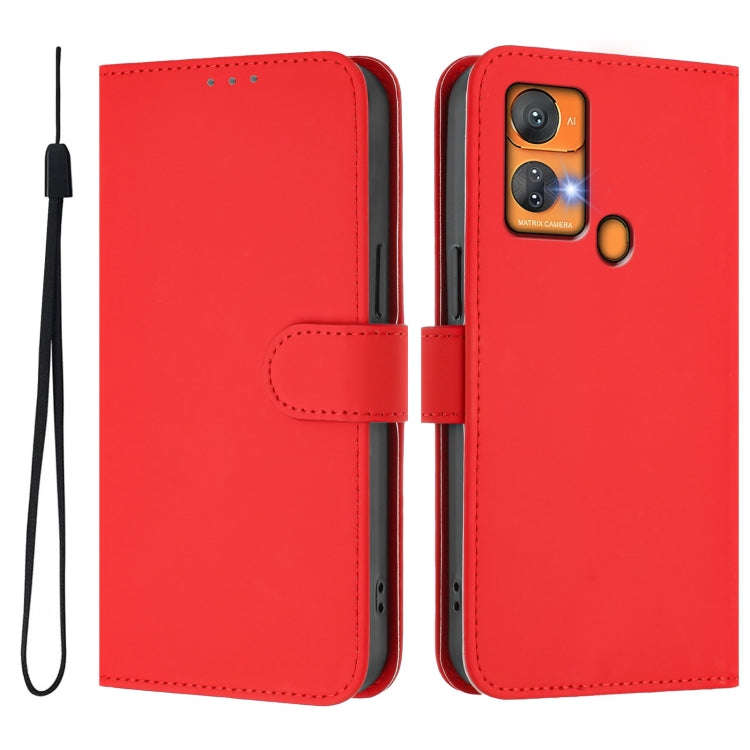 For Oukitel C33 Skin Feel Solid Color Leather Phone Case with Lanyard(Red)