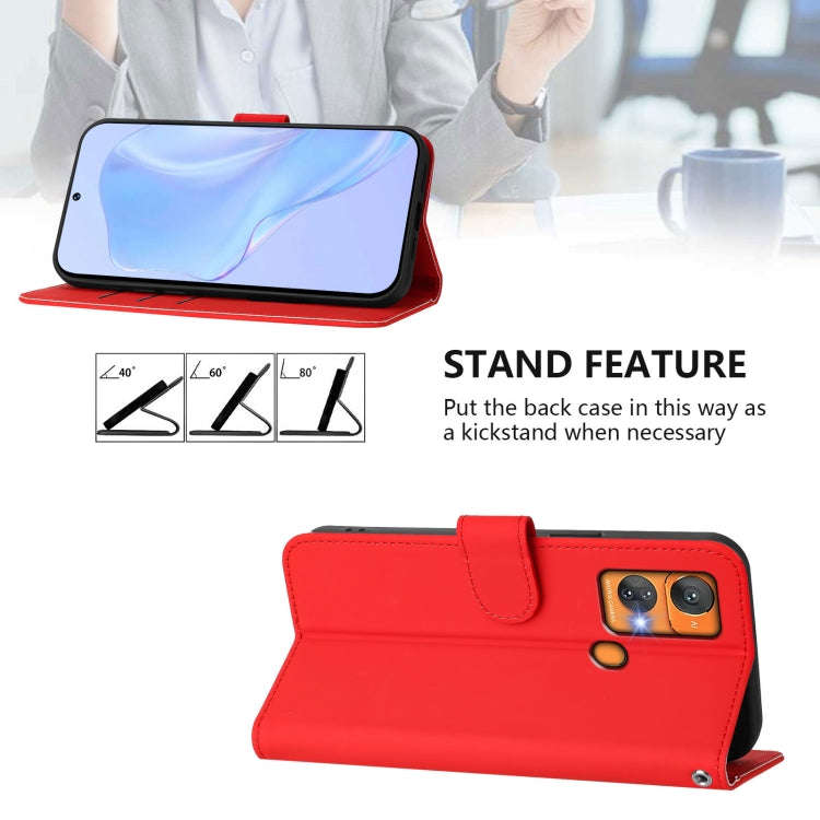 For Oukitel C33 Skin Feel Solid Color Leather Phone Case with Lanyard(Red)