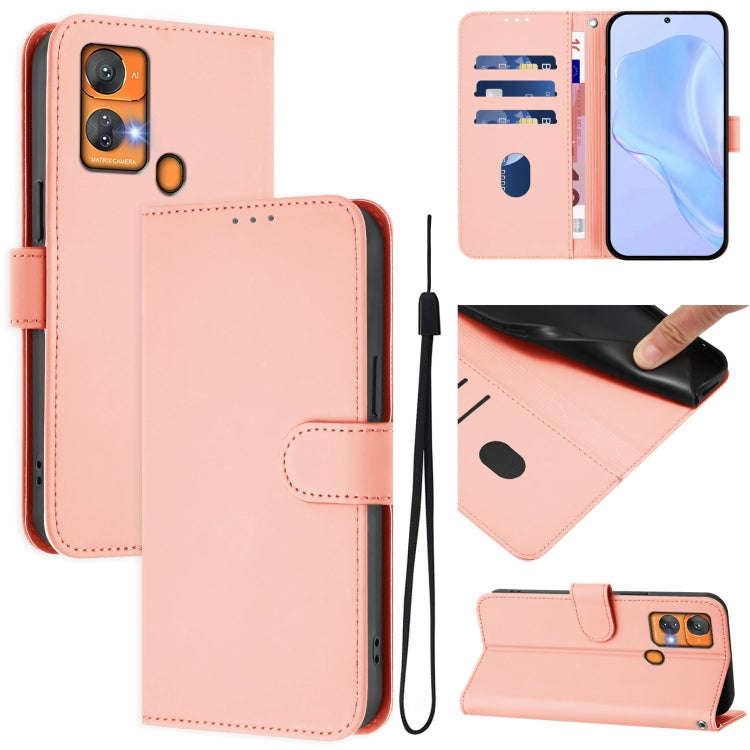 For Oukitel C33 Skin Feel Solid Color Leather Phone Case with Lanyard(Pink)