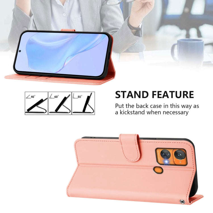 For Oukitel C33 Skin Feel Solid Color Leather Phone Case with Lanyard(Pink)