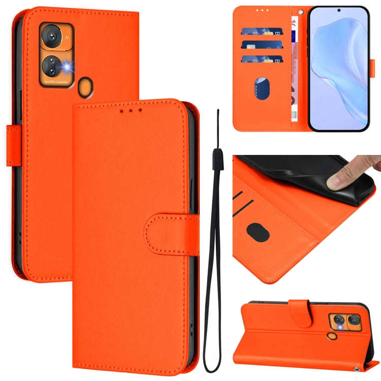 For Oukitel C33 Skin Feel Solid Color Leather Phone Case with Lanyard(Orange)
