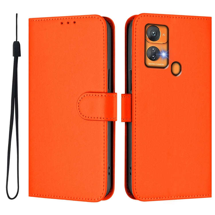For Oukitel C33 Skin Feel Solid Color Leather Phone Case with Lanyard(Orange)