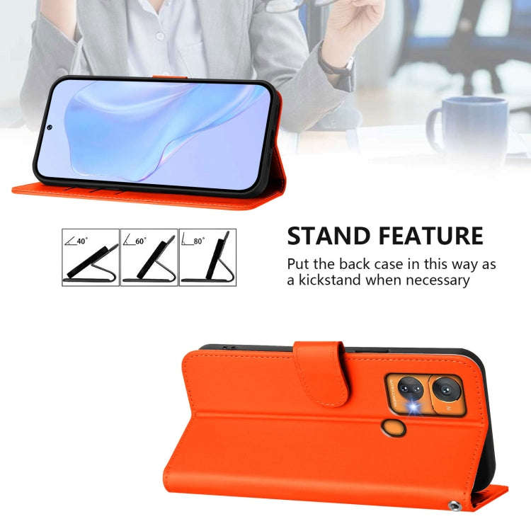 For Oukitel C33 Skin Feel Solid Color Leather Phone Case with Lanyard(Orange)