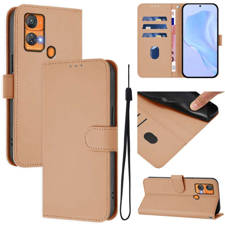 For Oukitel C33 Skin Feel Solid Color Leather Phone Case with Lanyard(Nude)