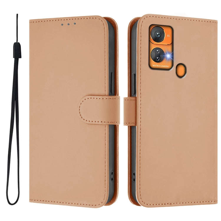 For Oukitel C33 Skin Feel Solid Color Leather Phone Case with Lanyard(Nude)