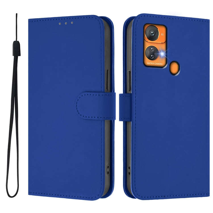 For Oukitel C33 Skin Feel Solid Color Leather Phone Case with Lanyard(Dark Blue)