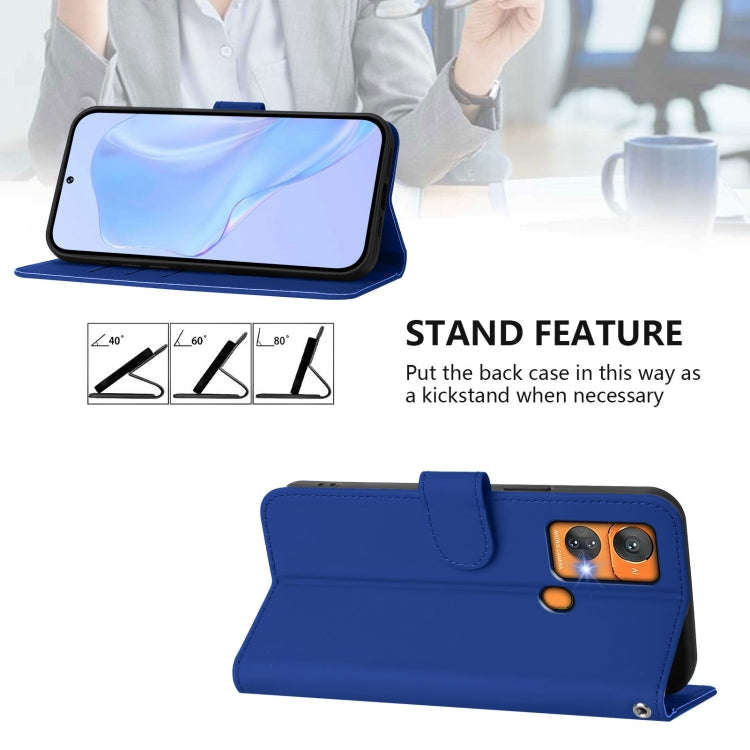 For Oukitel C33 Skin Feel Solid Color Leather Phone Case with Lanyard(Dark Blue)