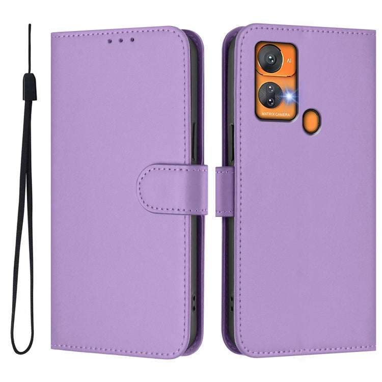 For Oukitel C33 Skin Feel Solid Color Leather Phone Case with Lanyard(Lavender Purple)