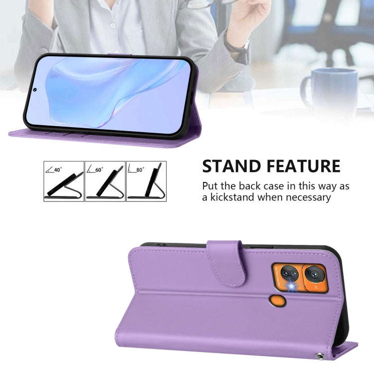 For Oukitel C33 Skin Feel Solid Color Leather Phone Case with Lanyard(Lavender Purple)