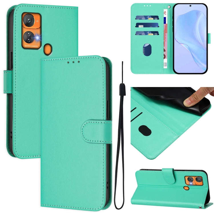 For Oukitel C33 Skin Feel Solid Color Leather Phone Case with Lanyard(Green)