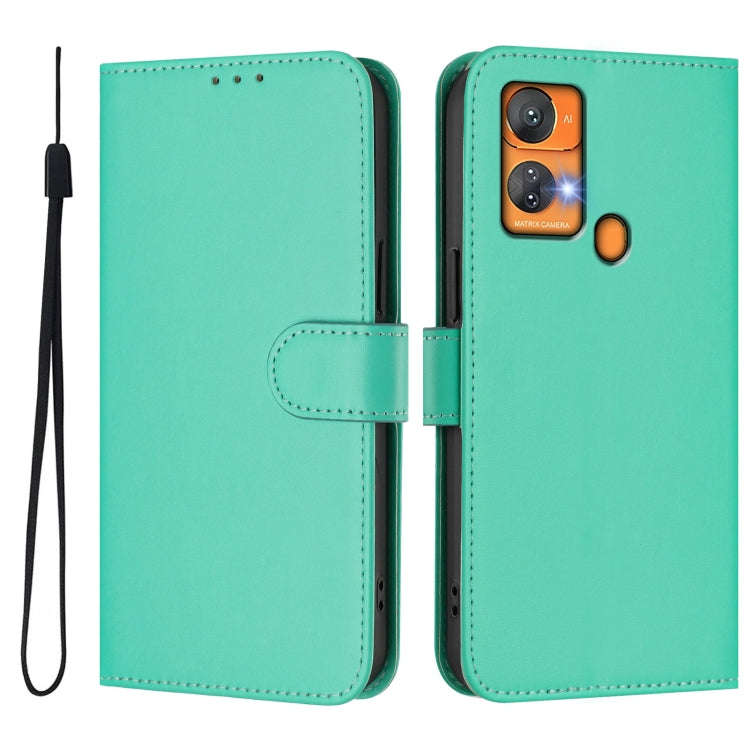 For Oukitel C33 Skin Feel Solid Color Leather Phone Case with Lanyard(Green)