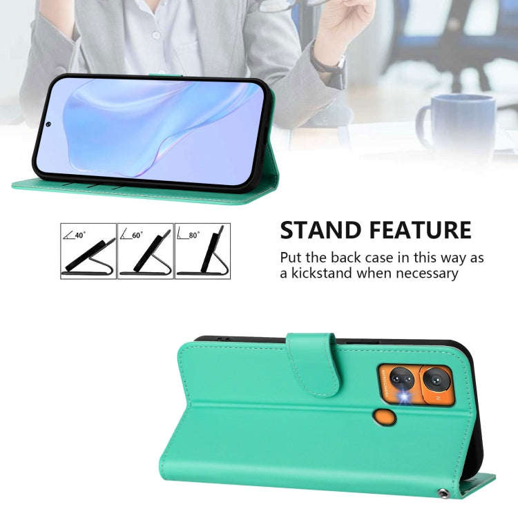 For Oukitel C33 Skin Feel Solid Color Leather Phone Case with Lanyard(Green)