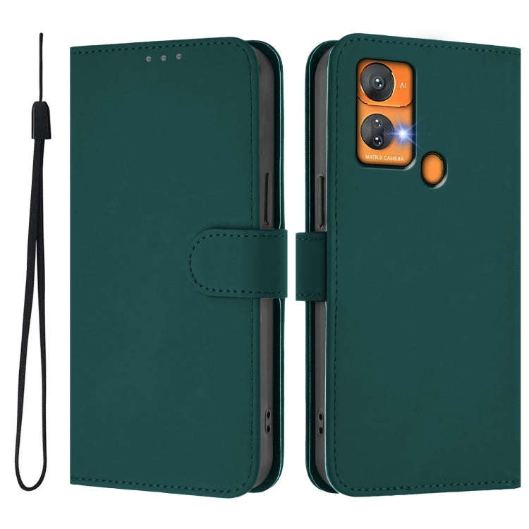 For Oukitel C33 Skin Feel Solid Color Leather Phone Case with Lanyard(Dark Green)