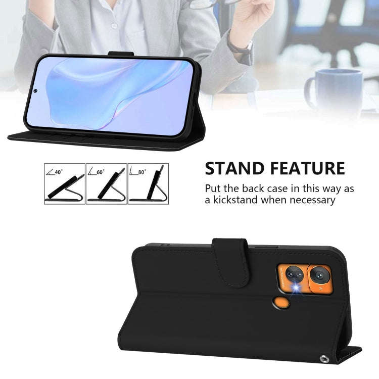 For Oukitel C33 Skin Feel Solid Color Leather Phone Case with Lanyard(Black)