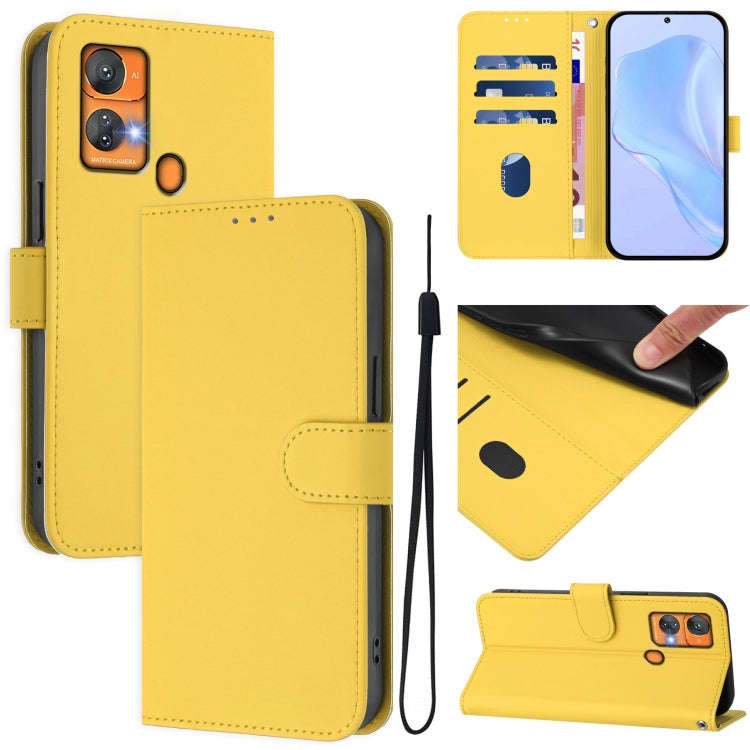 For Oukitel C33 Skin Feel Solid Color Leather Phone Case with Lanyard(Lemon Yellow)