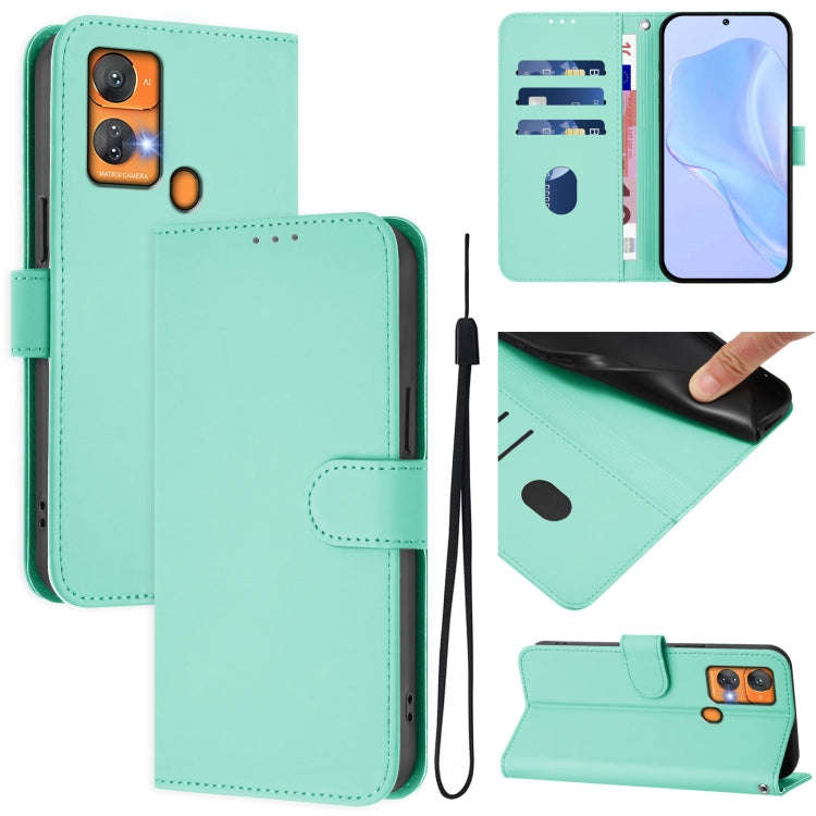 For Oukitel C33 Skin Feel Solid Color Leather Phone Case with Lanyard(Mint Green)