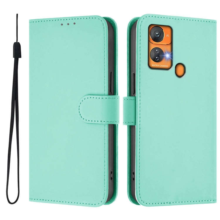 For Oukitel C33 Skin Feel Solid Color Leather Phone Case with Lanyard(Mint Green)