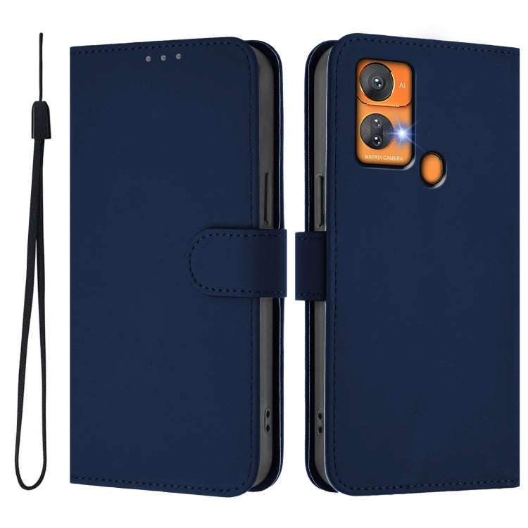 For Oukitel C33 Skin Feel Solid Color Leather Phone Case with Lanyard(Navy Blue)