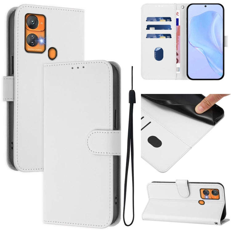 For Oukitel C33 Skin Feel Solid Color Leather Phone Case with Lanyard(White)